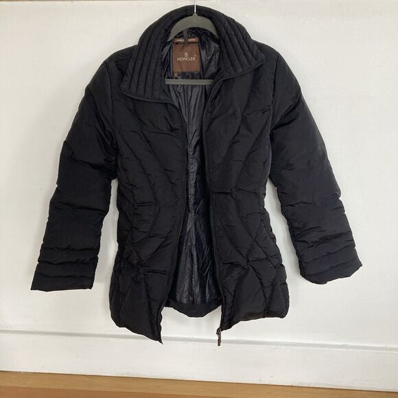 MONCLER Women's Black Quilted Down Puffer Long Jacket Size 1/US S - Picture 4 of 16